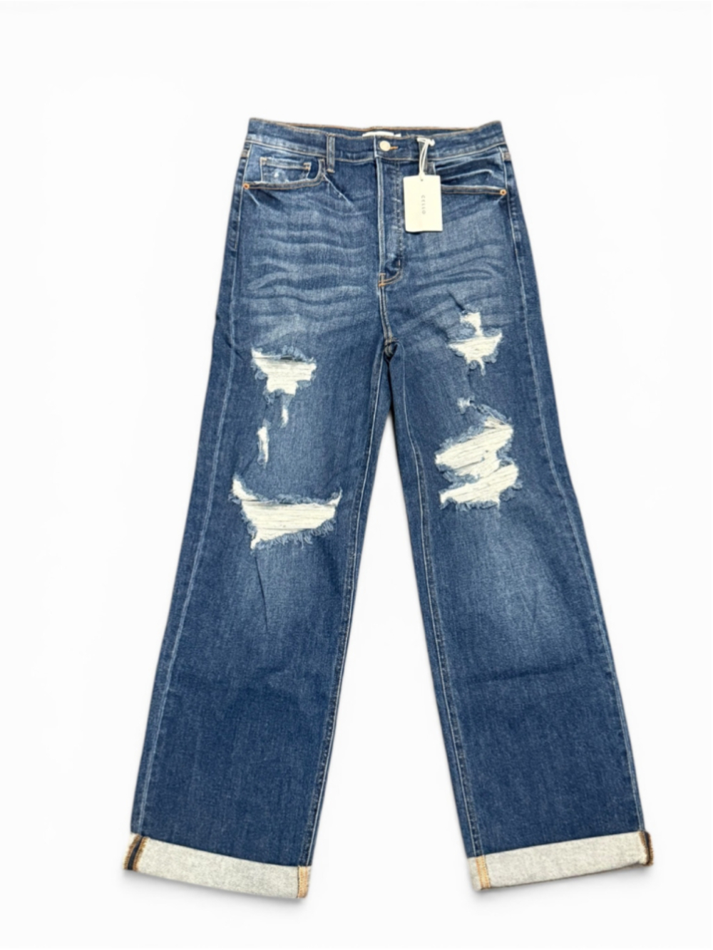 Cello Women's Super High Rise Dad Jeans Sz 11 Med Wash Straight Leg Cuffed